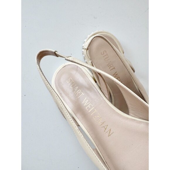 STUART WEITZMAN Ivory Leather Cap Toe Slingback Pearl Ballet Flats, Size 7.5 - Picture 3 of 16
